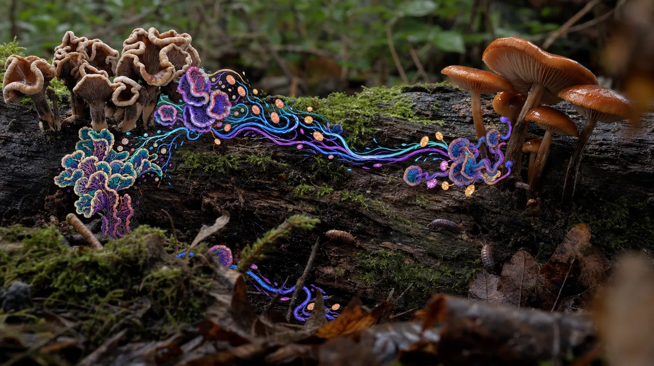 Several different mushroom species arranged side by side